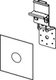 TECE Armaturenanschluss mit Montagezubehör, bestehend aus einer Halterung und einem Plattenelement mit Loch, zur Wandmontage in Sanitärinstallationen.